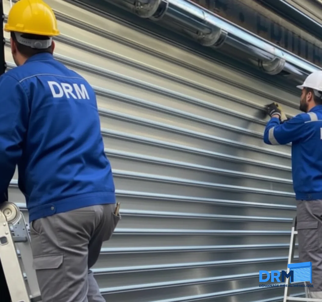 Technicien DRM Sète en intervention sur un rideau métallique